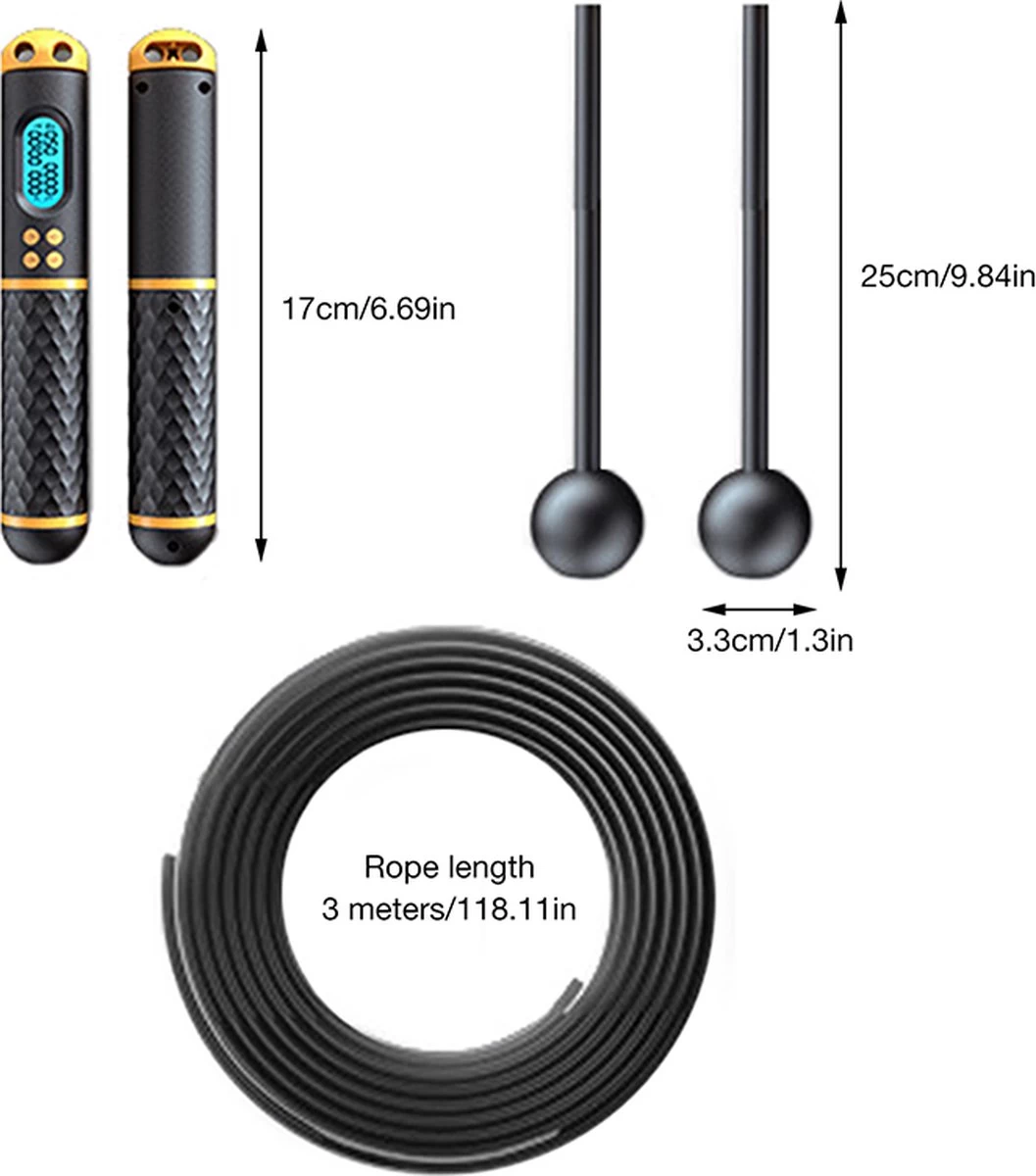 Digitaal Springtouw 2-in-1 - Met Draad & Draadloos - Smart Jump Rope - Fitness Voor Buiten En Binnen - Ergonomisch Antislip Handvat - Digitale Teller - Zwart 7 Digitaal Springtouw 2-in-1 - Met Draad & Draadloos - Smart Jump Rope - Fitness Voor Buiten En Binnen - Ergonomisch Antislip Handvat - Digitale Teller - Zwart - Afbeelding 5