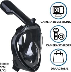 Merkloos Gadgy Duikmasker Full Face S/M - Duikbril Met Snorkel - Snorkelset Volwassenen - Zwart - Snorkelmaskers