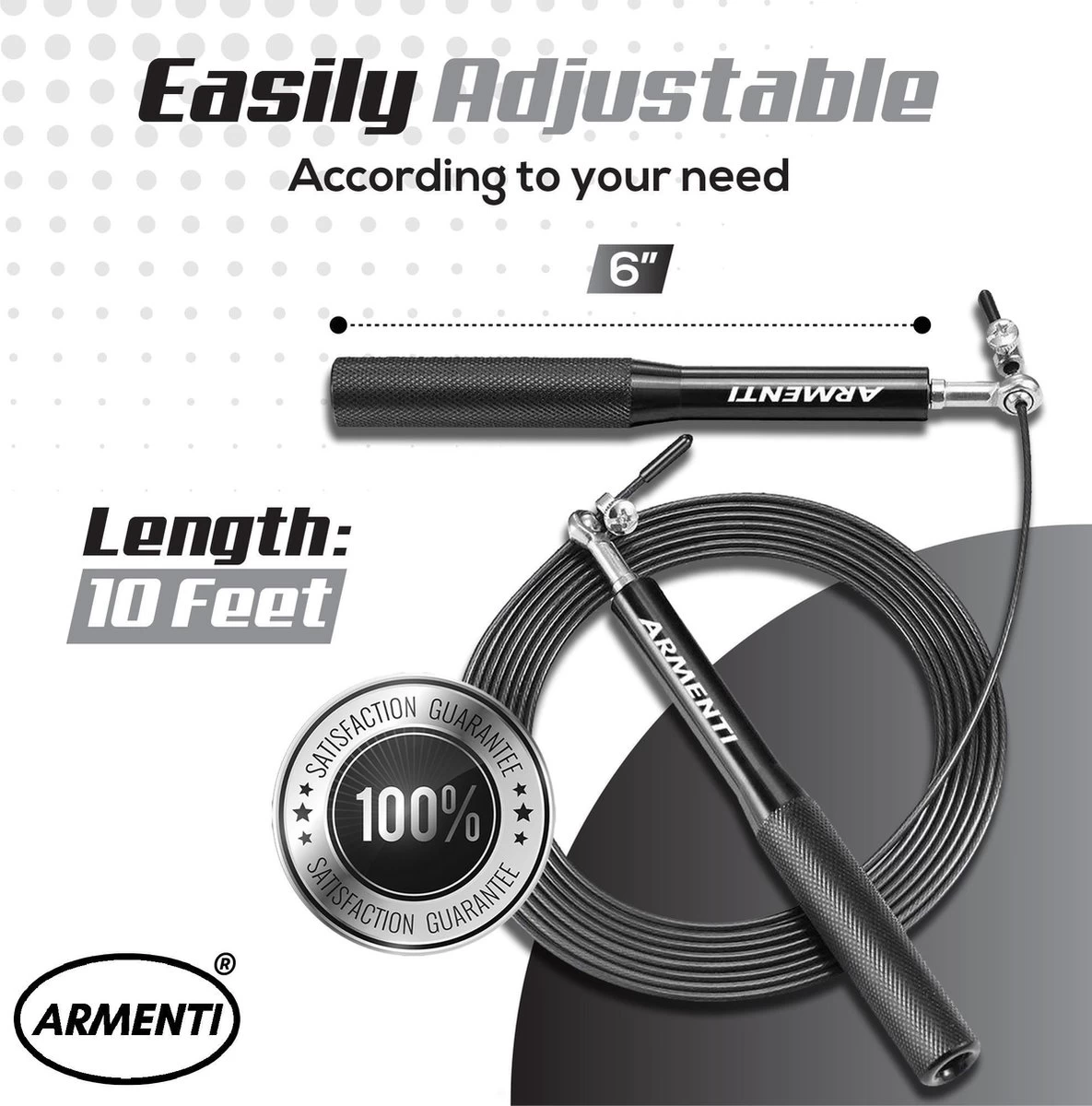 ARMENTI Professioneel Sport Springtouw - Verstelbaar - Met Kogellager - Skipping Jump Rope - Touwtje Springen Voor Volwassenen - Speedrope Conditie & Krachttraining - Binnen & Buitensport Fitness Springtouwen 8 ARMENTI Professioneel Sport Springtouw - Verstelbaar - Met Kogellager - Skipping Jump Rope - Touwtje Springen Voor Volwassenen - Speedrope Conditie & Krachttraining - Binnen & Buitensport Fitness Springtouwen - Afbeelding 6