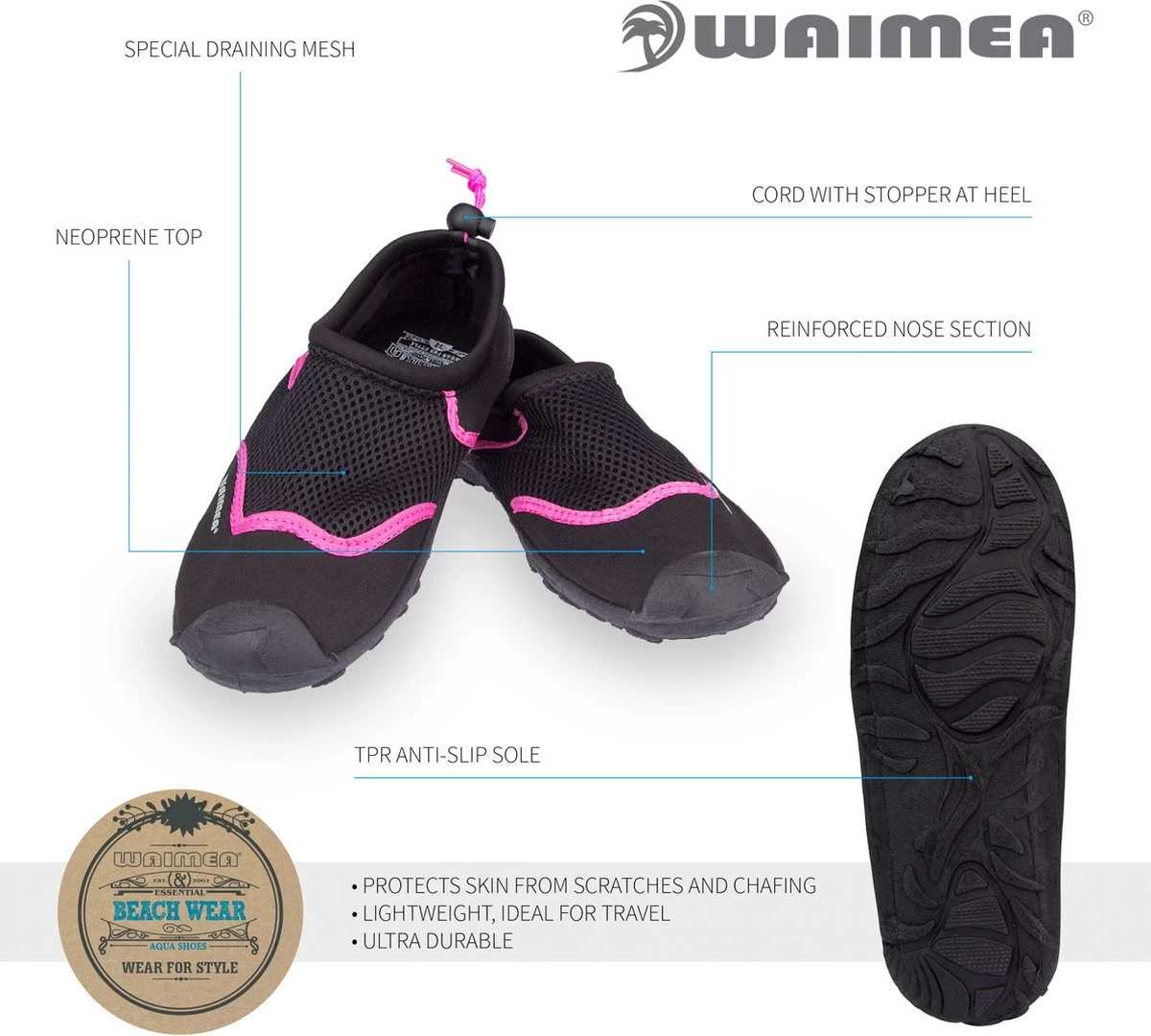 Waimea Aquaschoenen - Wave Rider - Zwart/Roze - 30 5 Waimea Aquaschoenen - Wave Rider - Zwart/Roze - 30 - Afbeelding 3