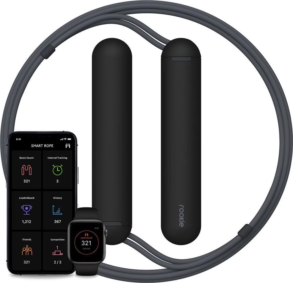 SmartRope Rookie - Springtouw Met Mobiele App - Fitness Springtouw Met Teller - Verstelbaar Springtouw - Touwtje Springen - Skipping Rope - Touwtje Springen - Fitness - Boksen - Krachttraining - Crossfit - Zwart 3 SmartRope Rookie - Springtouw Met Mobiele App - Fitness Springtouw Met Teller - Verstelbaar Springtouw - Touwtje Springen - Skipping Rope - Touwtje Springen - Fitness - Boksen - Krachttraining - Crossfit - Zwart