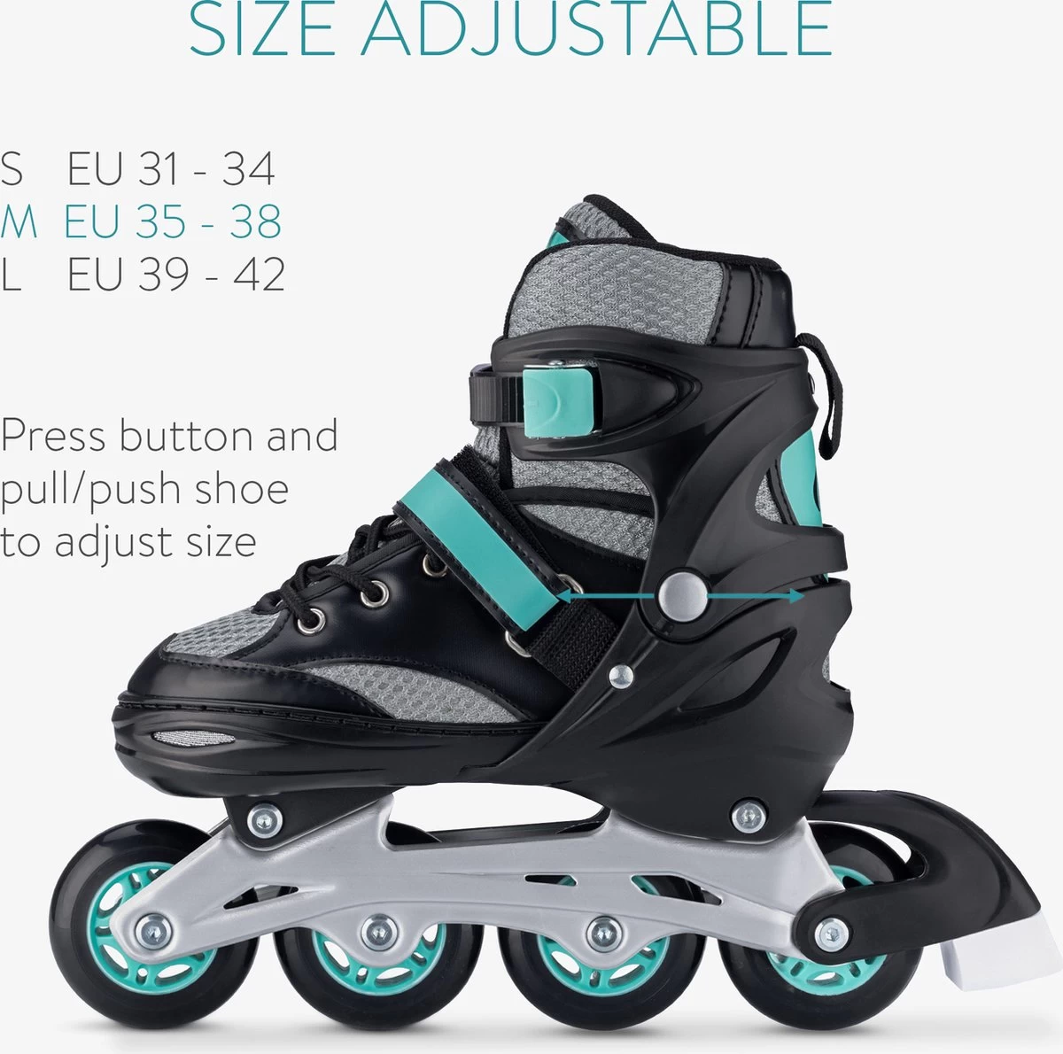 Navaris Verstelbare Skeelers Verschillende Maten - Verstelbare Skates Voor Meisjes En Jongens - Inline Skates Kinderen Blauw/grijs - Meerdere Maten 4 Navaris Verstelbare Skeelers Verschillende Maten - Verstelbare Skates Voor Meisjes En Jongens - Inline Skates Kinderen Blauw/grijs - Meerdere Maten - Afbeelding 2
