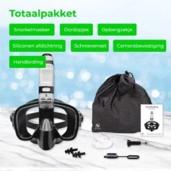 Nuvance - Snorkelmasker Incl Oordoppen - One Size Fits All - Duikmasker - Duikbril Met Snorkel - Snorkelset Voor Kinderen - Zwart -Winkel voor professionele sportartikelen 1200x1200 100
