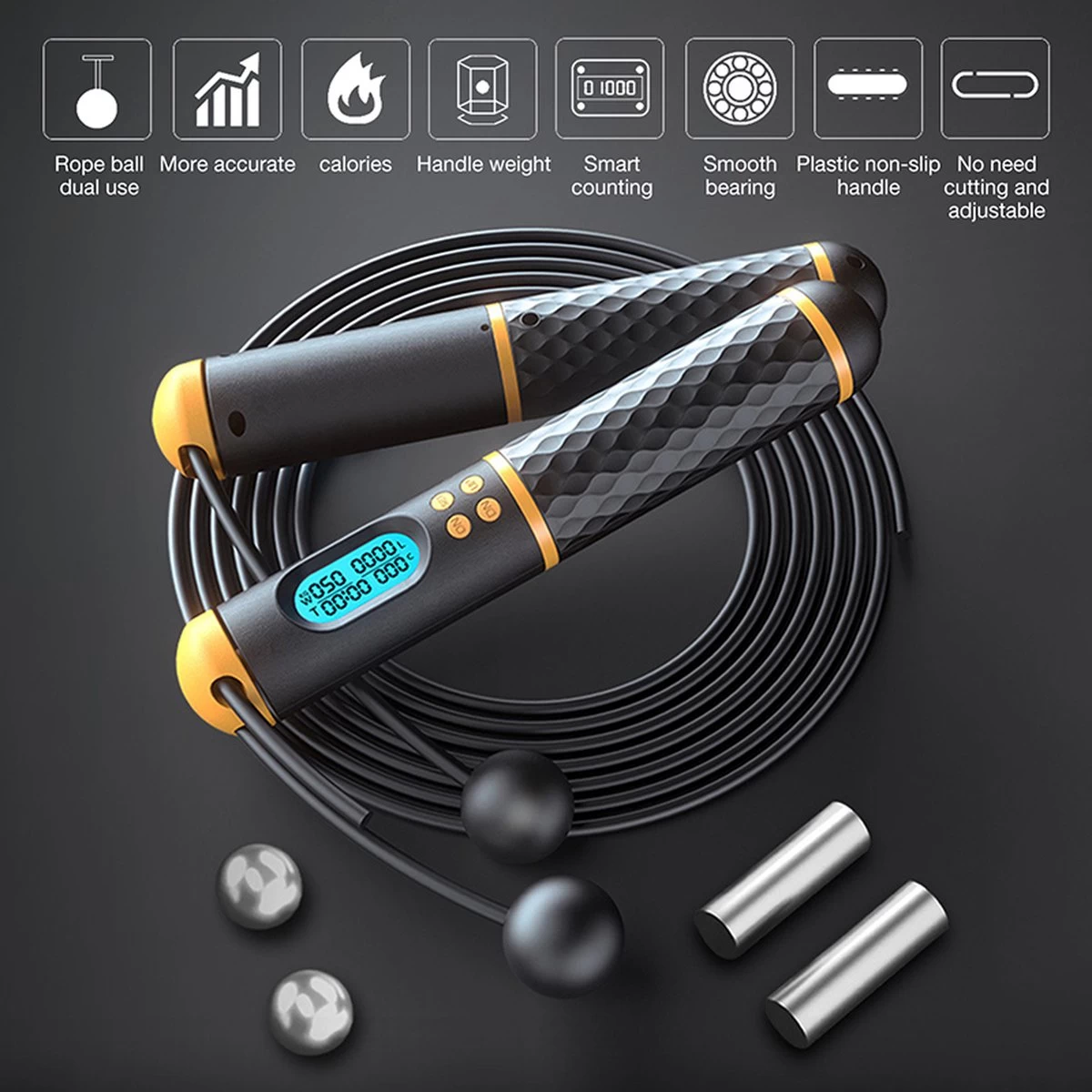 Digitaal Springtouw 2-in-1 - Met Draad & Draadloos - Smart Jump Rope - Fitness Voor Buiten En Binnen - Ergonomisch Antislip Handvat - Digitale Teller - Zwart 4 Digitaal Springtouw 2-in-1 - Met Draad & Draadloos - Smart Jump Rope - Fitness Voor Buiten En Binnen - Ergonomisch Antislip Handvat - Digitale Teller - Zwart - Afbeelding 2