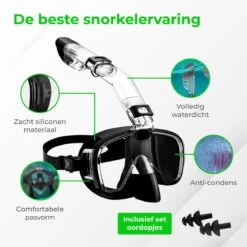 Nuvance - Snorkelmasker Incl Oordoppen - One Size Fits All - Duikmasker - Duikbril Met Snorkel - Snorkelset Voor Kinderen - Zwart -Winkel voor professionele sportartikelen 1200x1200 96