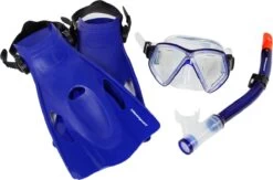 Duikmasker Met Snorkel En Flippers - Kind Maat 32-36 Blauw - Snorkelset Kinderen - Snorkelmasker - Duikbril