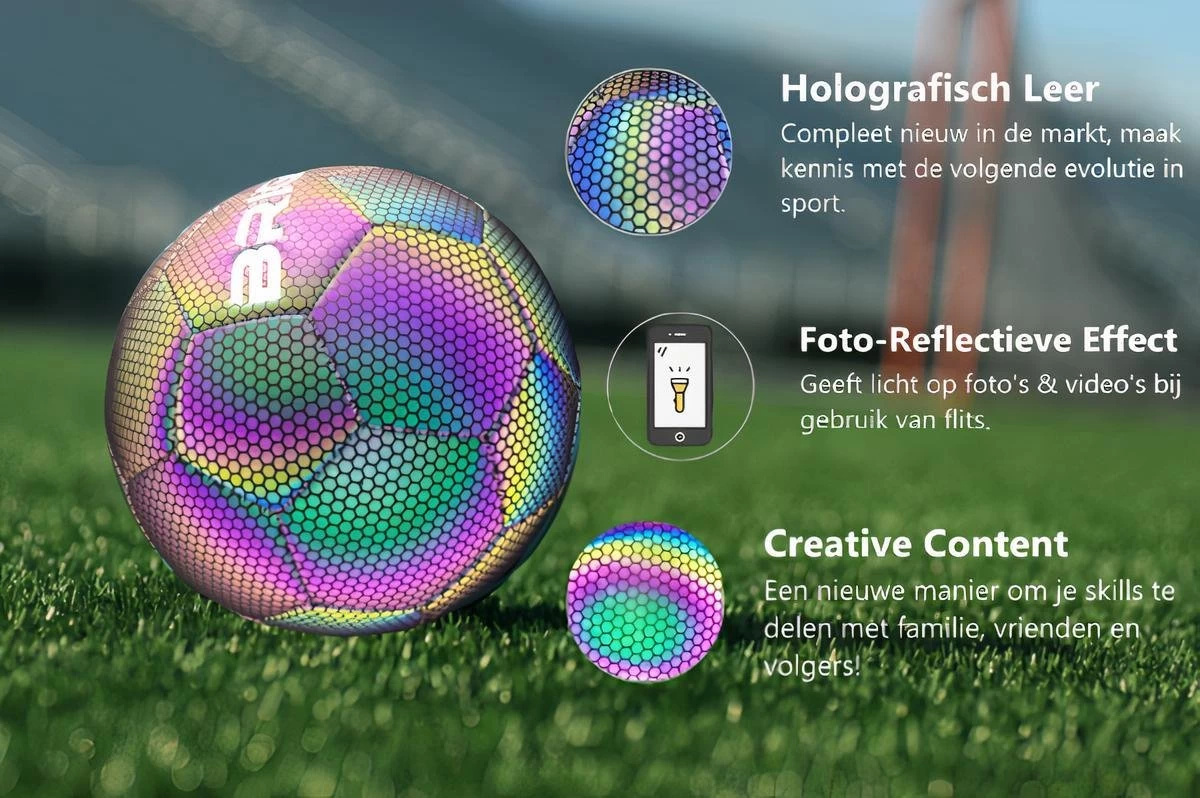 The BRIGHT Lichtgevende Voetbal | Reflecterend | Holografisch | Glow In The Dark | Kinderen En Volwassenen | Unisex | Wit/Zwart/Roze/Blauw/Geel | Maat 5 4 The BRIGHT Lichtgevende Voetbal | Reflecterend | Holografisch | Glow In The Dark | Kinderen En Volwassenen | Unisex | Wit/Zwart/Roze/Blauw/Geel | Maat 5 - Afbeelding 2