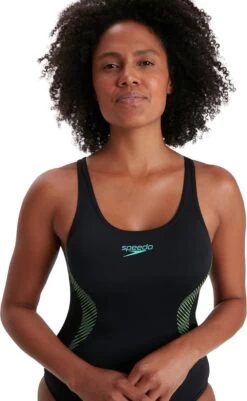 Speedo Placement Muscleback Badpak Dames - Zwart / Groen - Maat 34 -Winkel voor professionele sportartikelen 740x1200