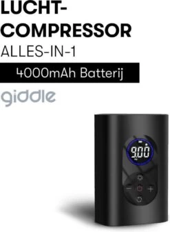 Giddle® - Draagbare Elektrische Fietspomp Met 4000mAh Powerbank - Alles-in-1 Luchtcompressor - Meest Compact - Draadloos